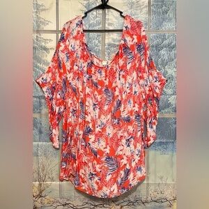 Terra & Sky 2X Coral Floral Tunic Top – Flowy Boho Vibe, Lightweight & Comfy!